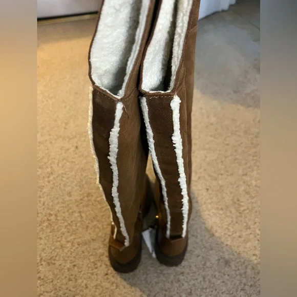 ZARA Over The Knee Leather Boots with Fleece Sherpa Trim- Size EU 39 US 8 - Picture 2 of 9
